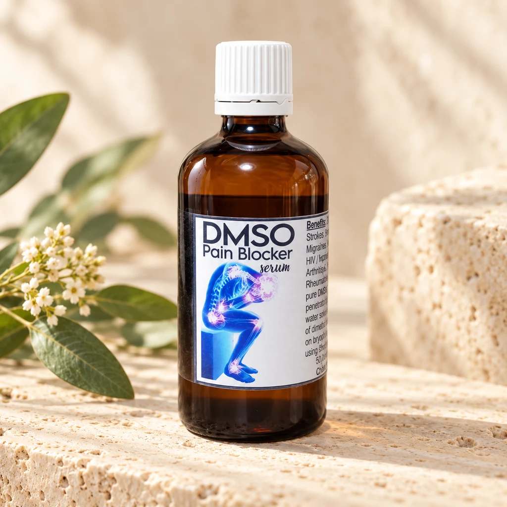 DMSO Massage Serum — Diana's product in a warm stone editorial setting