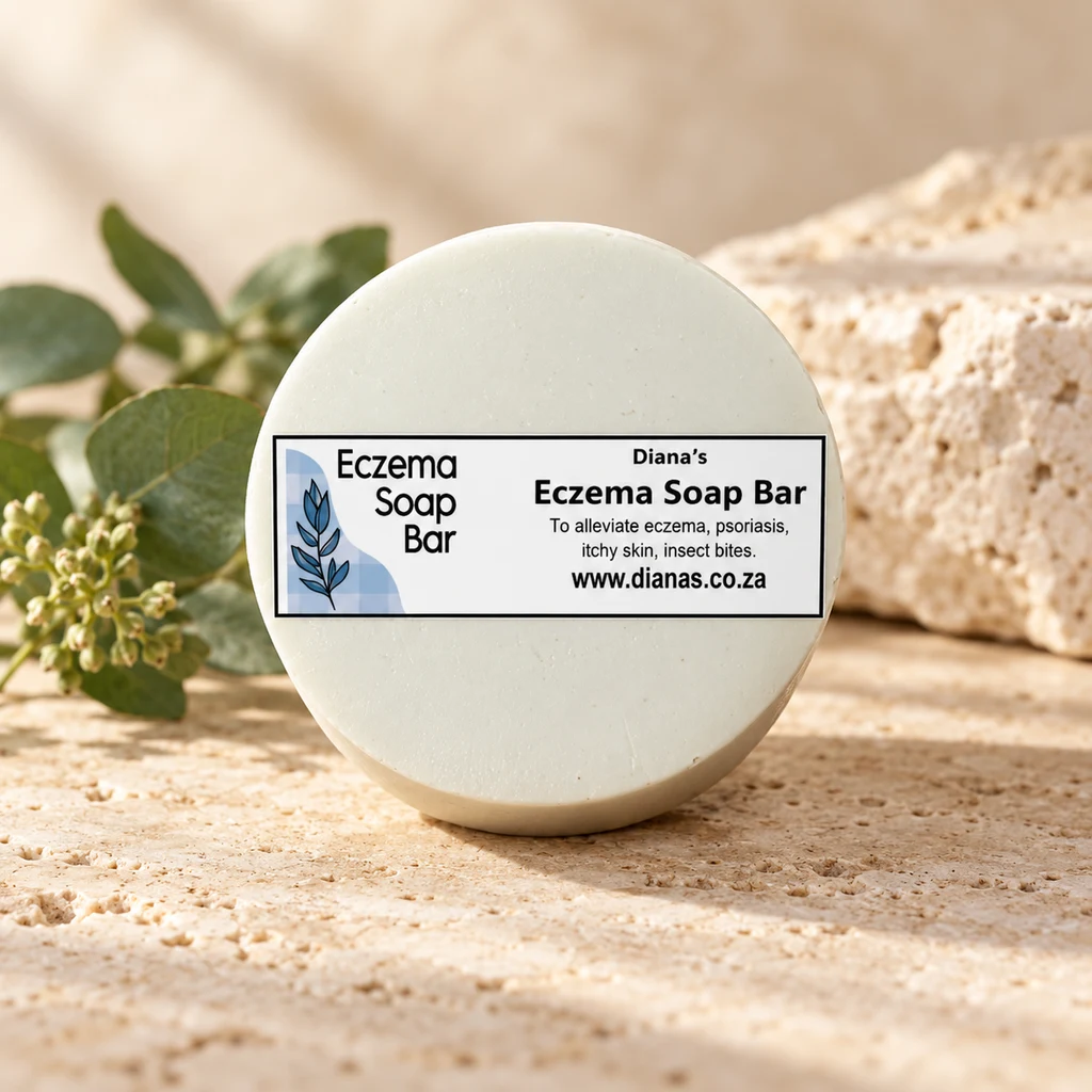 Eczema Support Soap bar — Diana's product in a warm stone editorial setting