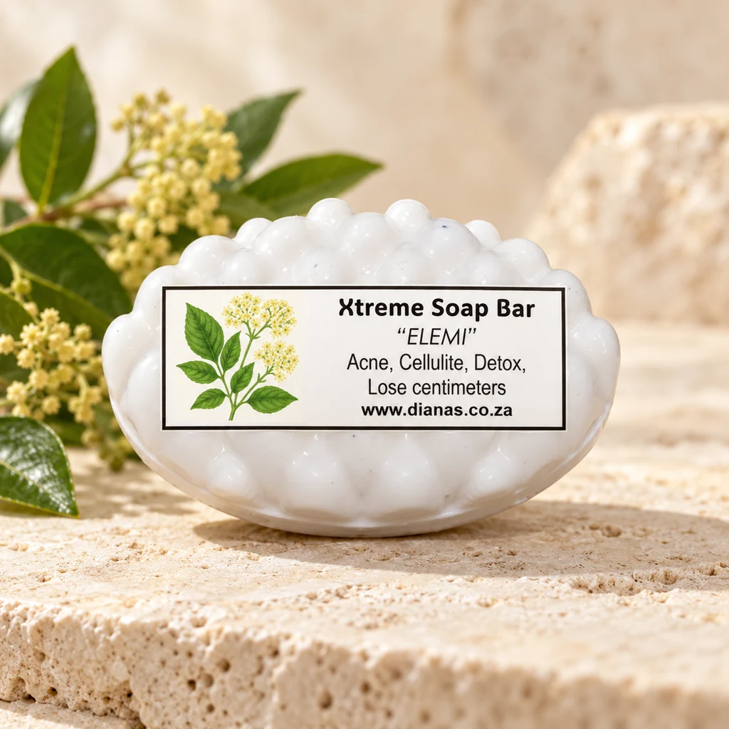 Xtreme Elemi Soap Bar — Diana's product in a warm stone editorial setting