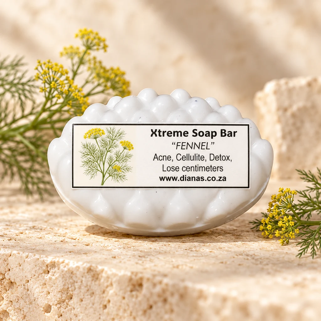 Xtreme Fennel Soap Bar — Diana's product in a warm stone editorial setting