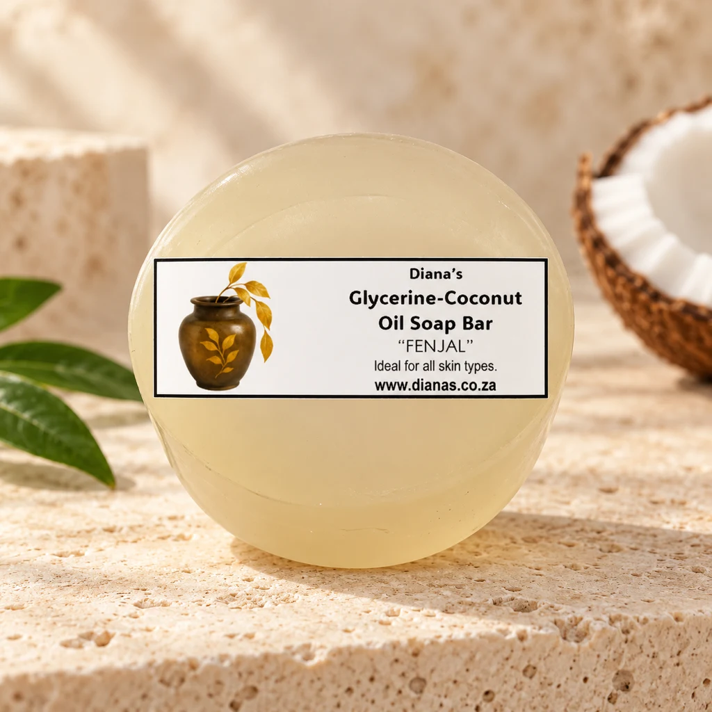 Glycerine-Coconut Soap Bar Fenjal — Diana's product in a warm stone editorial setting