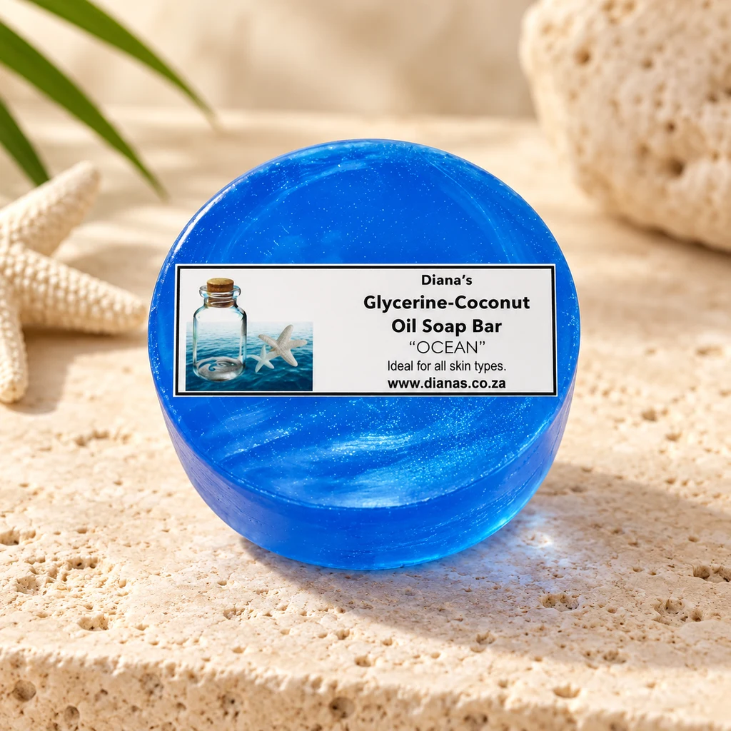 Glycerine-Coconut Soap Bar Ocean — Diana's product in a warm stone editorial setting