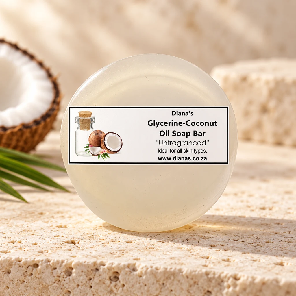Glycerine-Coconut Soap Bar Unfragranced — Diana's product in a warm stone editorial setting
