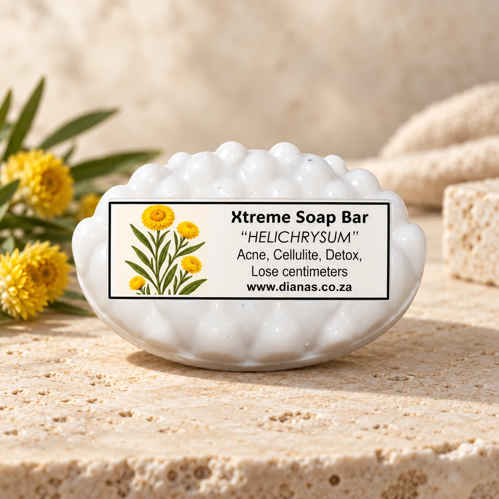 Xtreme Helicrhysum Soap Bar — Diana's product in a warm stone editorial setting