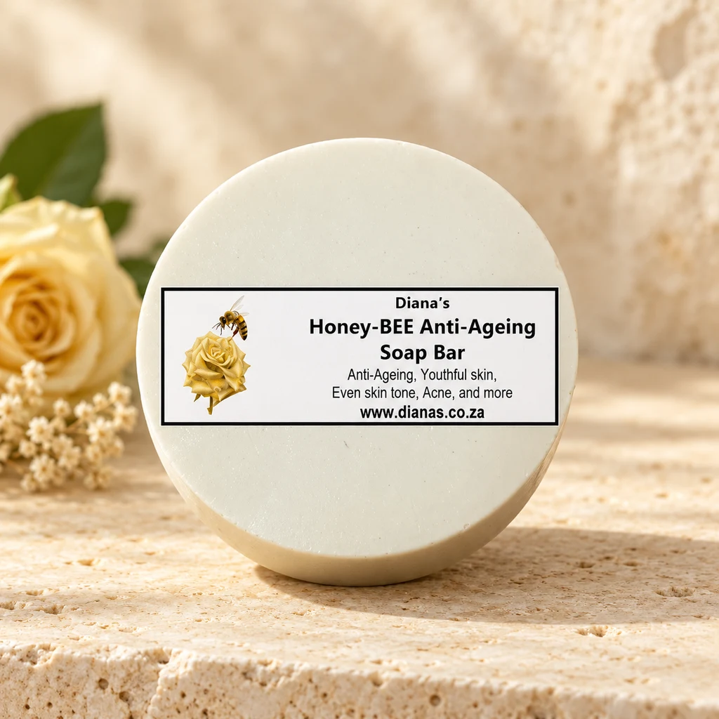 Honey-BEE Anti-Ageing Soap Bar — Diana's product in a warm stone editorial setting
