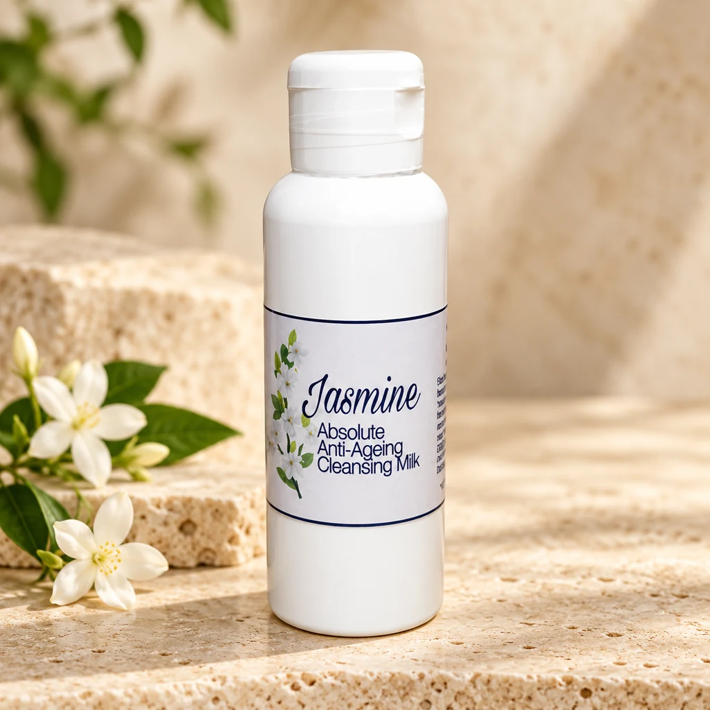 Jasmine Absolute Anti-Ageing Cleansing Milk — Diana's product in a warm stone editorial setting