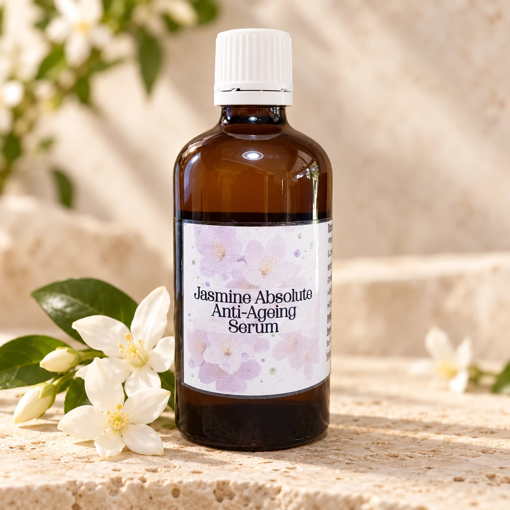Jasmine Absolute Anti-Ageing Serum — Diana's product in a warm stone editorial setting