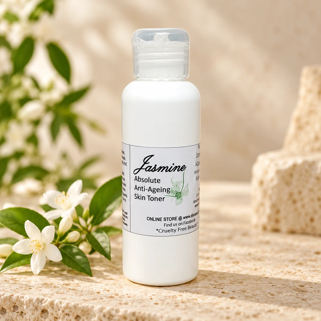 Jasmine Absolute Anti-Ageing Skin Toner — Diana's product in a warm stone editorial setting
