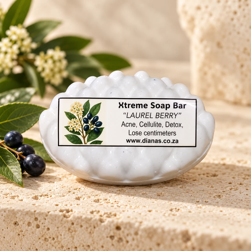 Xtreme Laurel Berry Soap Bar — Diana's product in a warm stone editorial setting