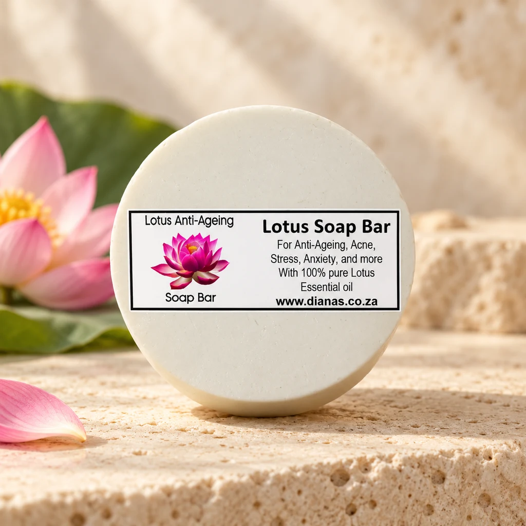 Lotus Anti-Ageing Soap Bar — Diana's product in a warm stone editorial setting