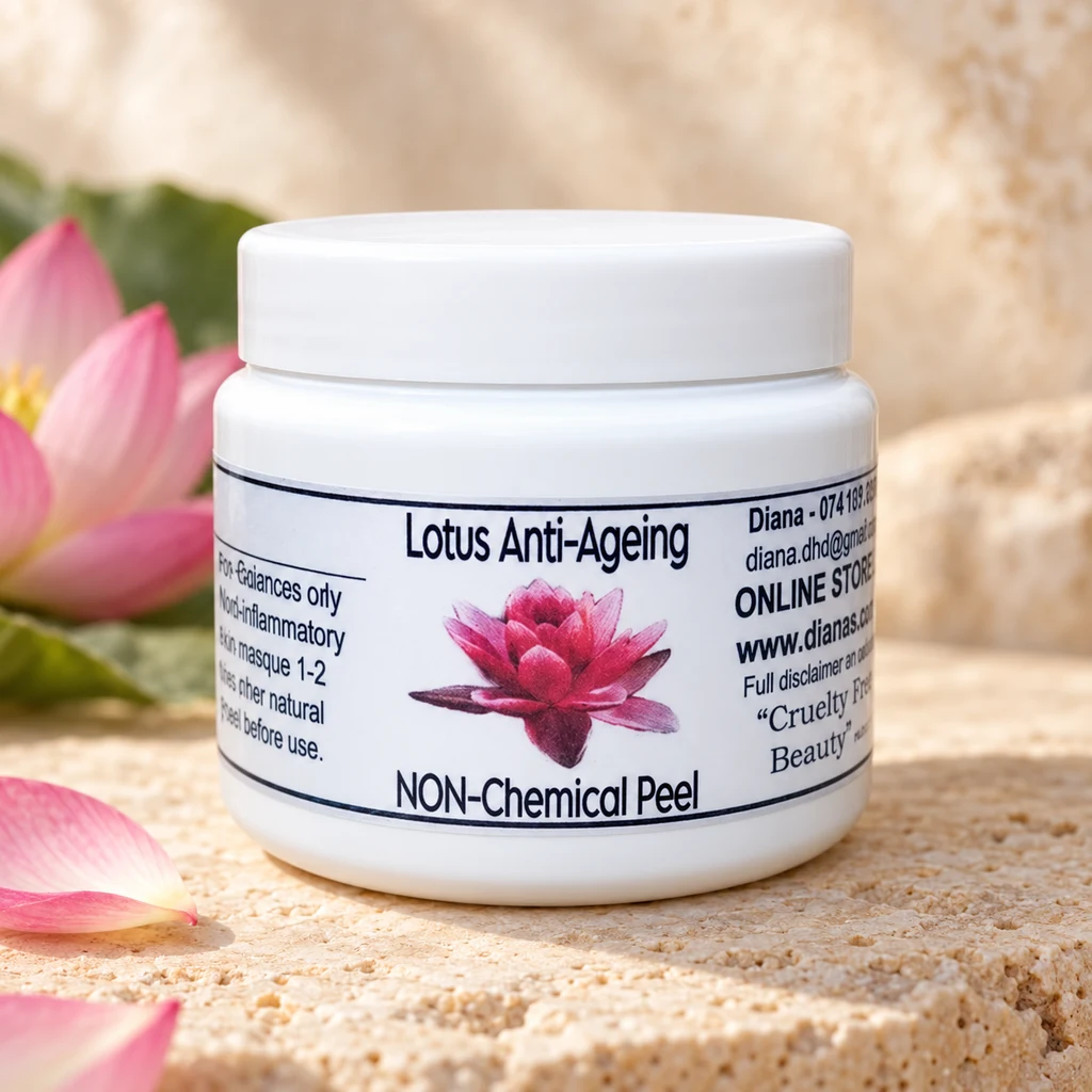 Lotus NON-Chemical Peel — Diana's product in a warm stone editorial setting