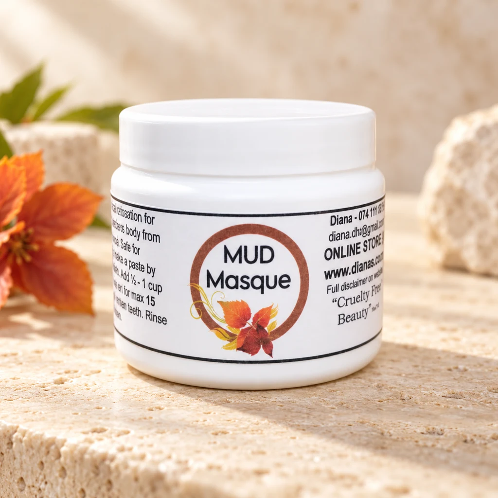 MUD Masque — Diana's product in a warm stone editorial setting