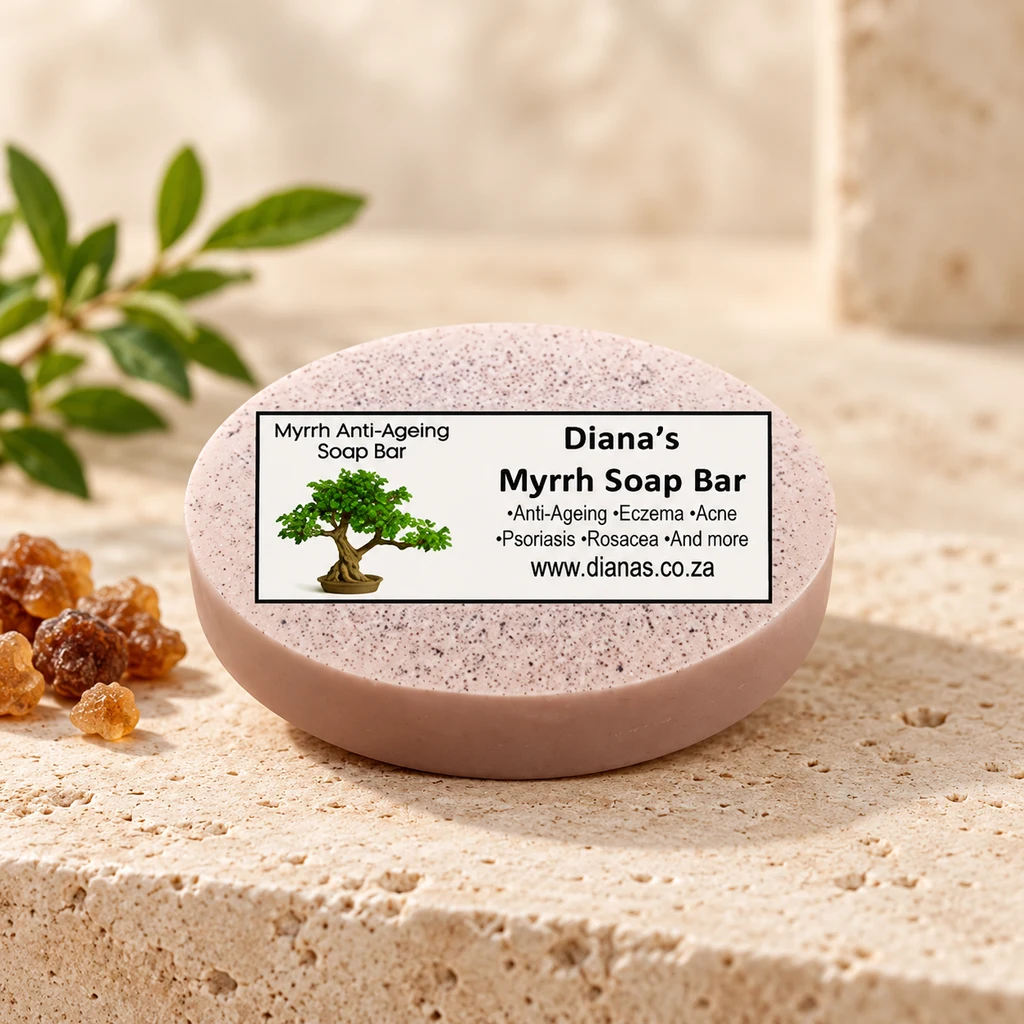 Myrrh Anti-Ageing Soap Bar — Diana's product in a warm stone editorial setting