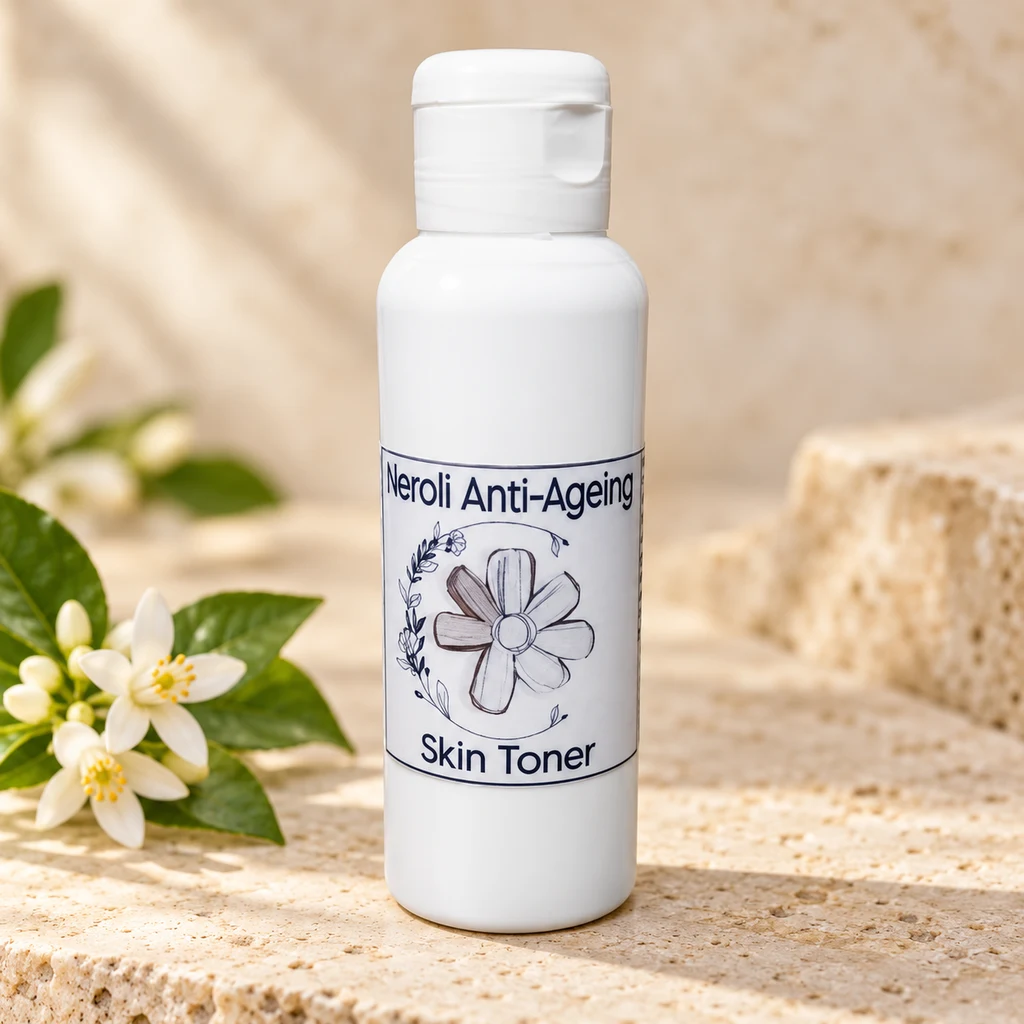 Neroli Anti-Ageing Skin Toner — Diana's product in a warm stone editorial setting