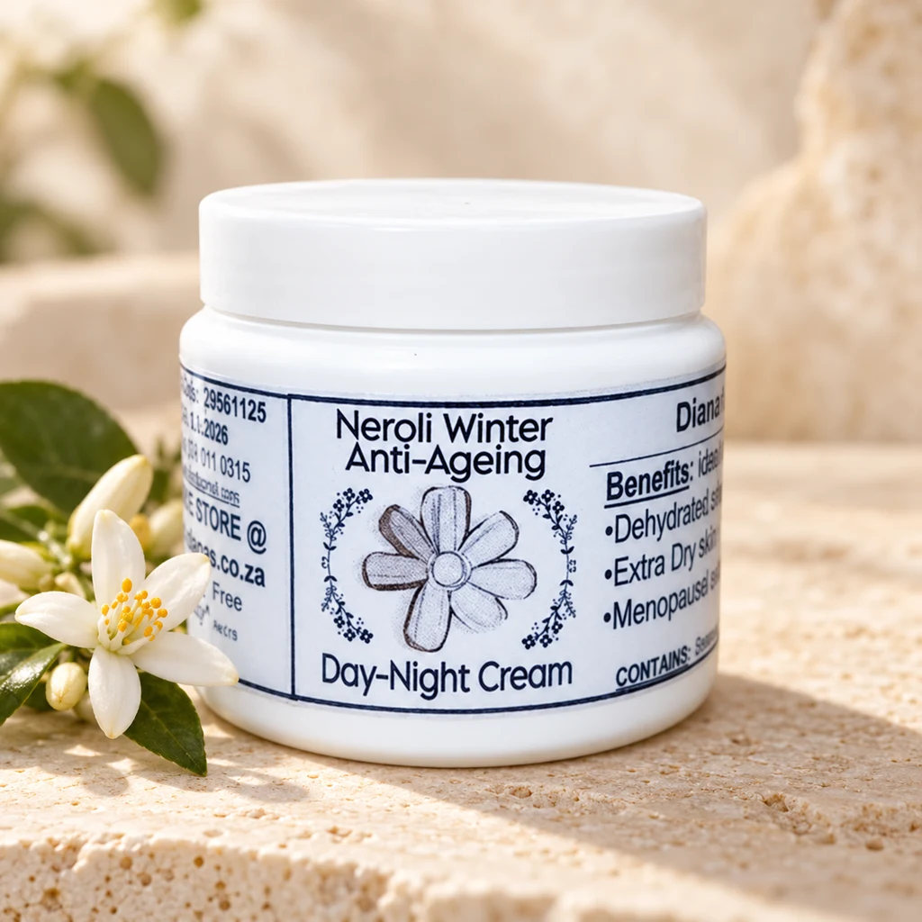 Neroli Winter Anti-Ageing Day-Night Cream — Diana's product in a warm stone editorial setting