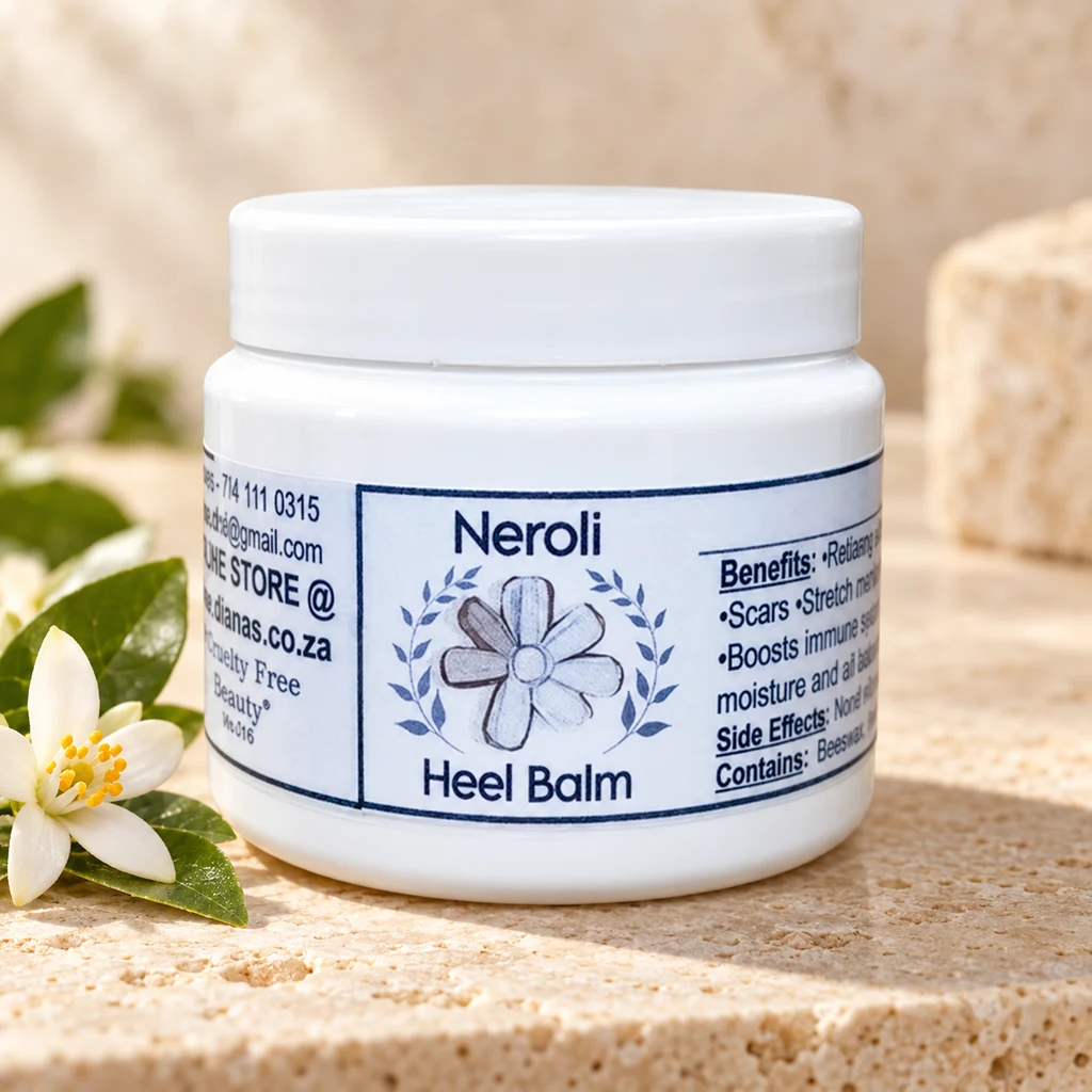 Neroli Heel Balm — Diana's product in a warm stone editorial setting