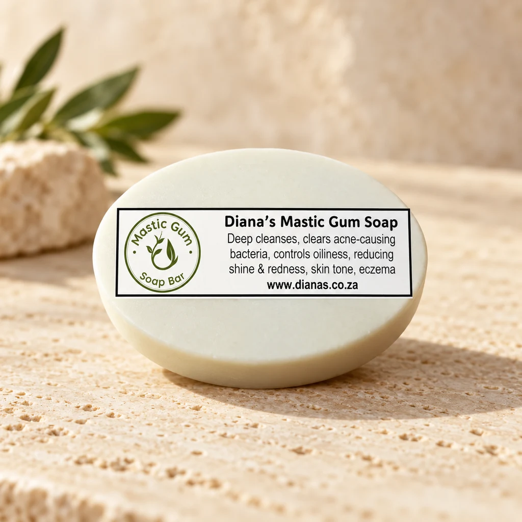 Mastic Gum Soap Bar — Diana's product in a warm stone editorial setting
