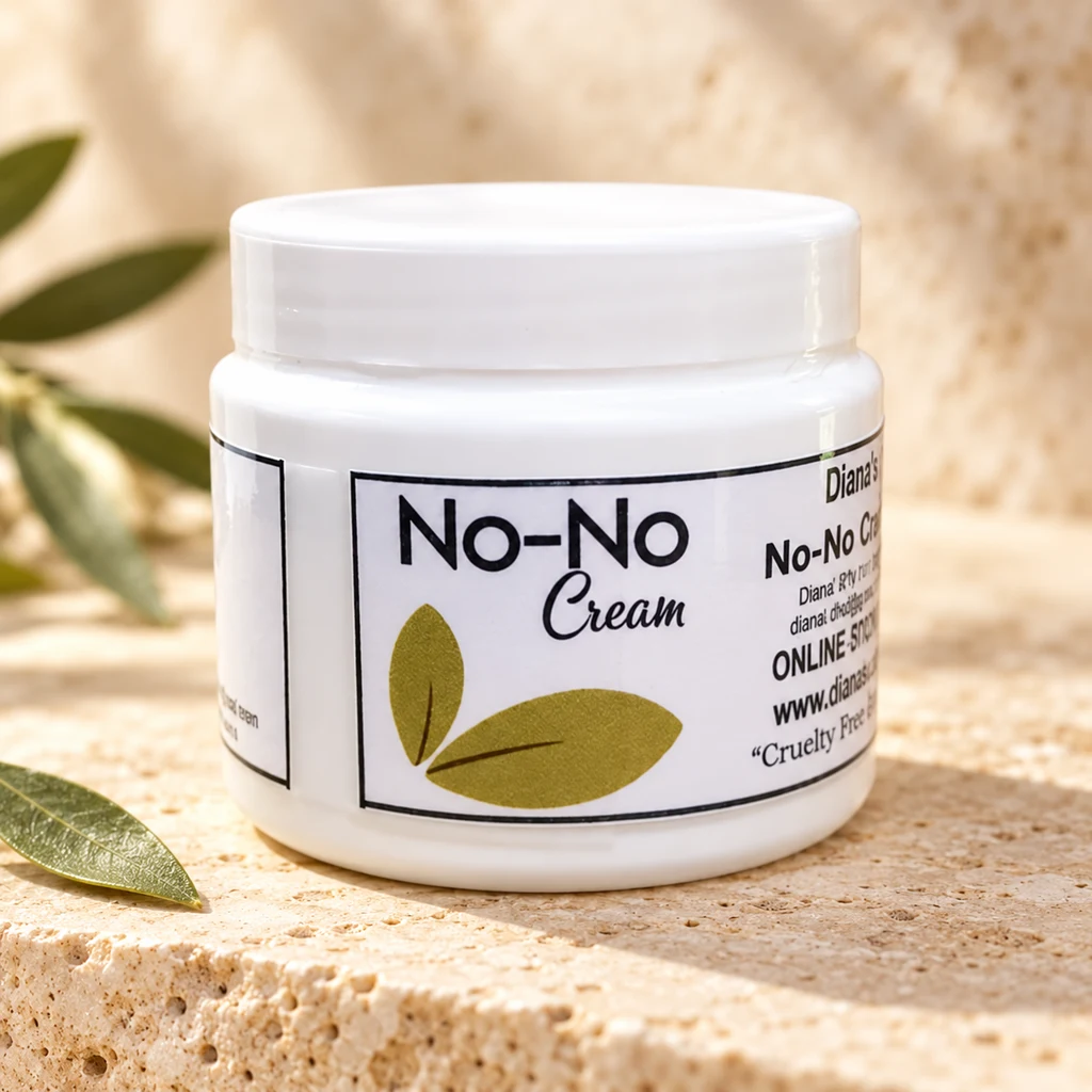 No-No Cream — Diana's product in a warm stone editorial setting