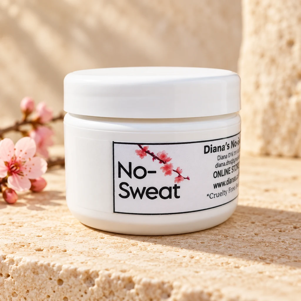 No-Sweat — Diana's product in a warm stone editorial setting