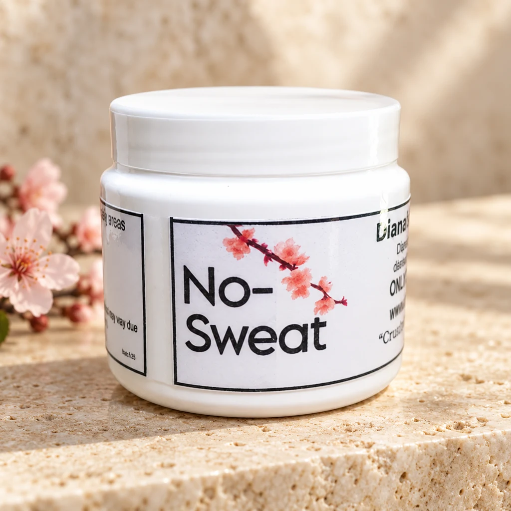 No-Sweat — Diana's product in a warm stone editorial setting