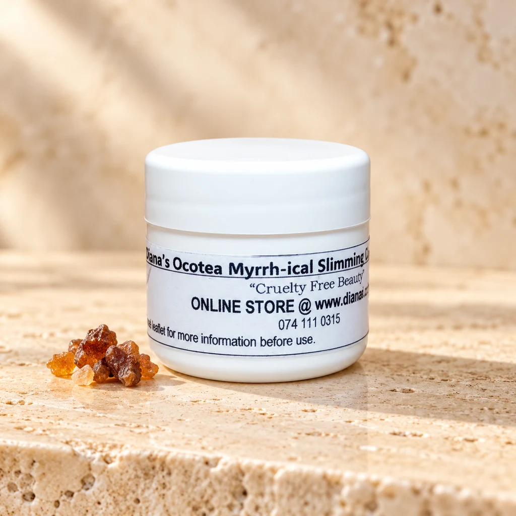 Ocotea Myrrh-ical Slimming “Vegan” Capsules – 10’s — Diana's product in a warm stone editorial setting