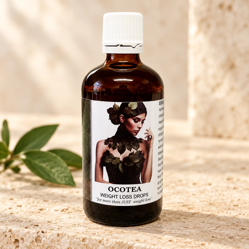 Ocotea Weight Loss Drops — Diana's product in a warm stone editorial setting