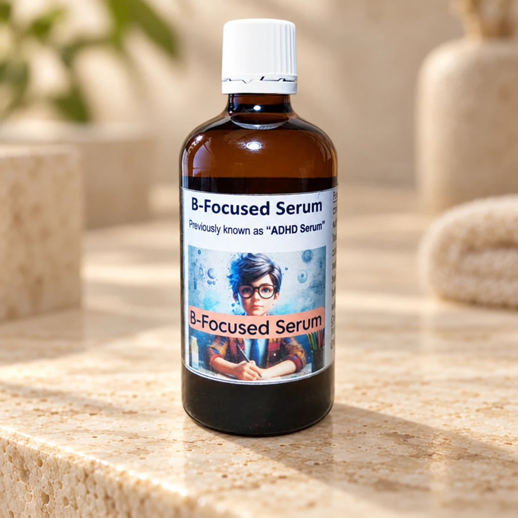 B-Focused Serum — Diana's product in a warm stone editorial setting