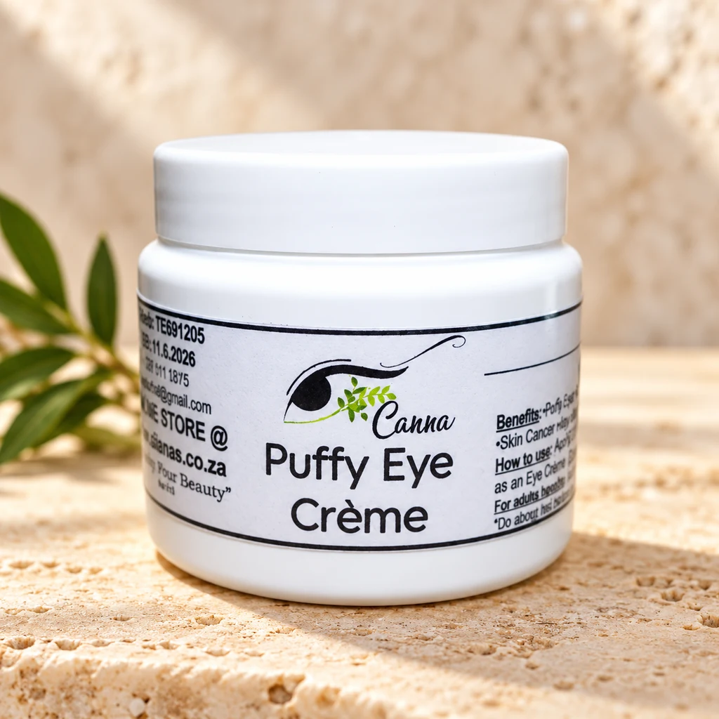 Puffy Eye Crème — Diana's product in a warm stone editorial setting
