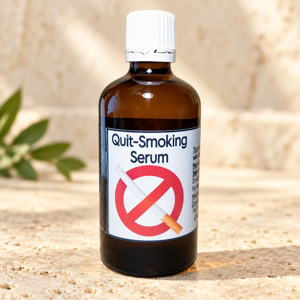 Quit-Smoking Support Serum — Diana's product in a warm stone editorial setting