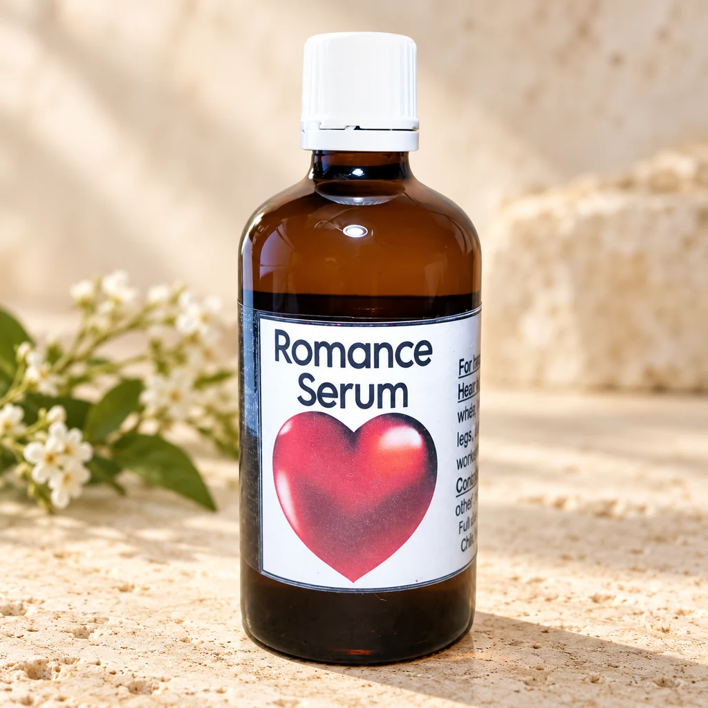 Romance Serum — Diana's product in a warm stone editorial setting
