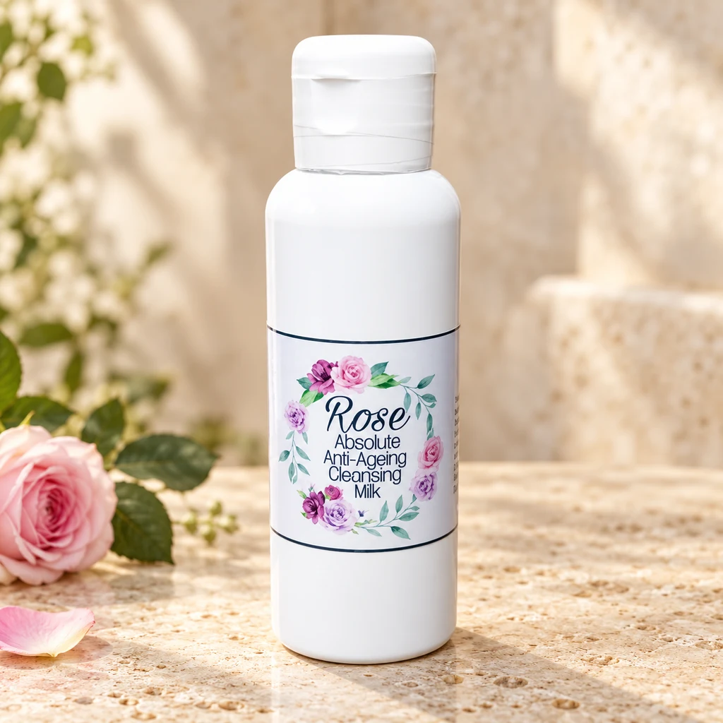 Rose Absolute Anti-Ageing Cleansing Milk — Diana's product in a warm stone editorial setting