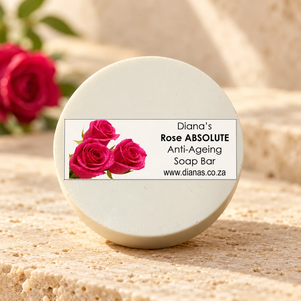 Rose Absolute Anti-Ageing Soap Bar — Diana's product in a warm stone editorial setting