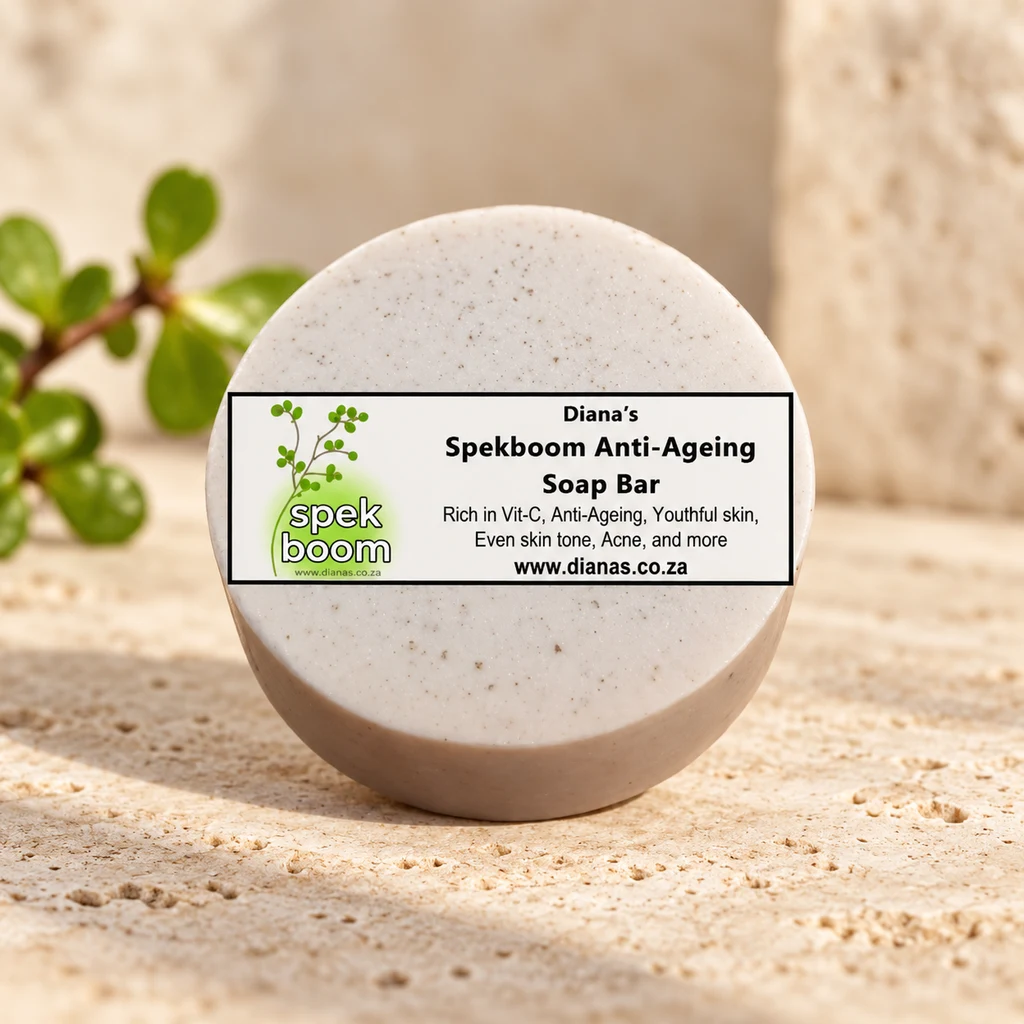 Spekboom Soap Bar — Diana's product in a warm stone editorial setting