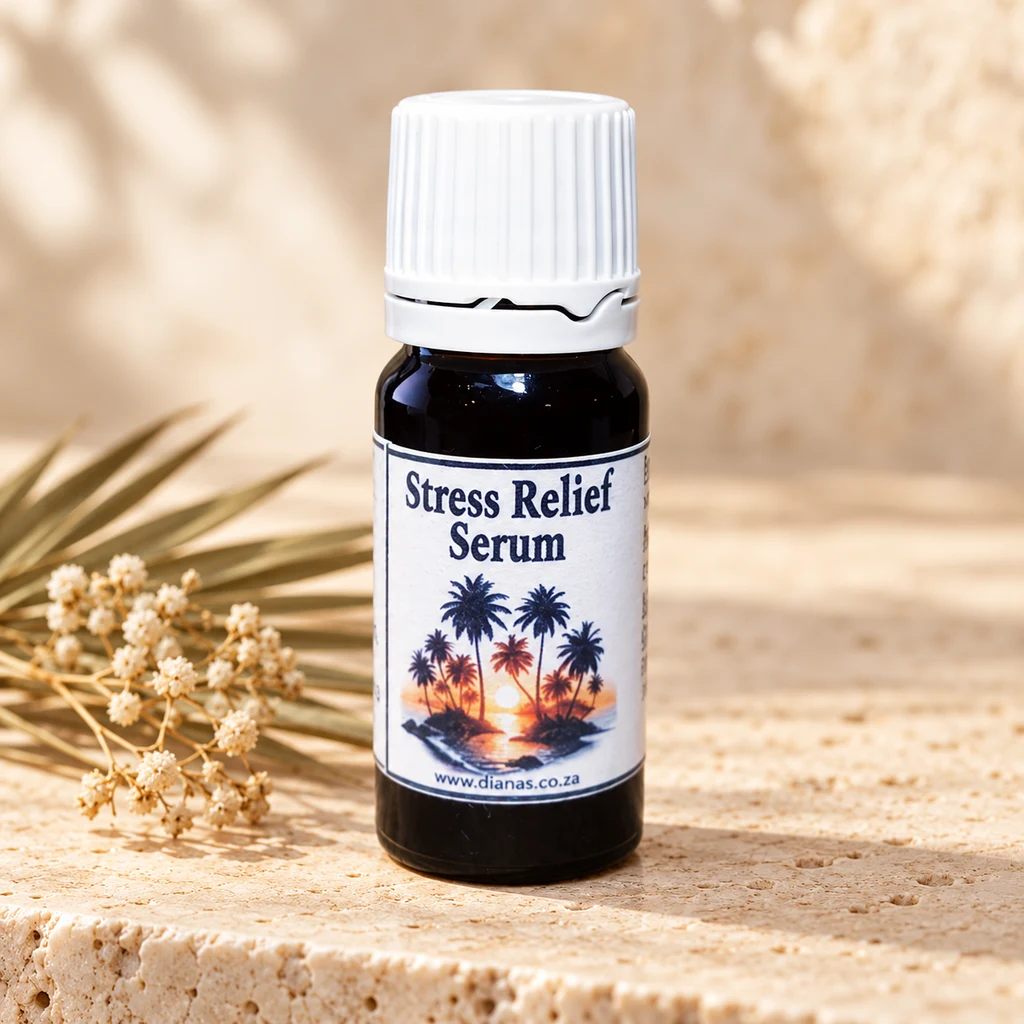 Stress Support Serum — Diana's product in a warm stone editorial setting