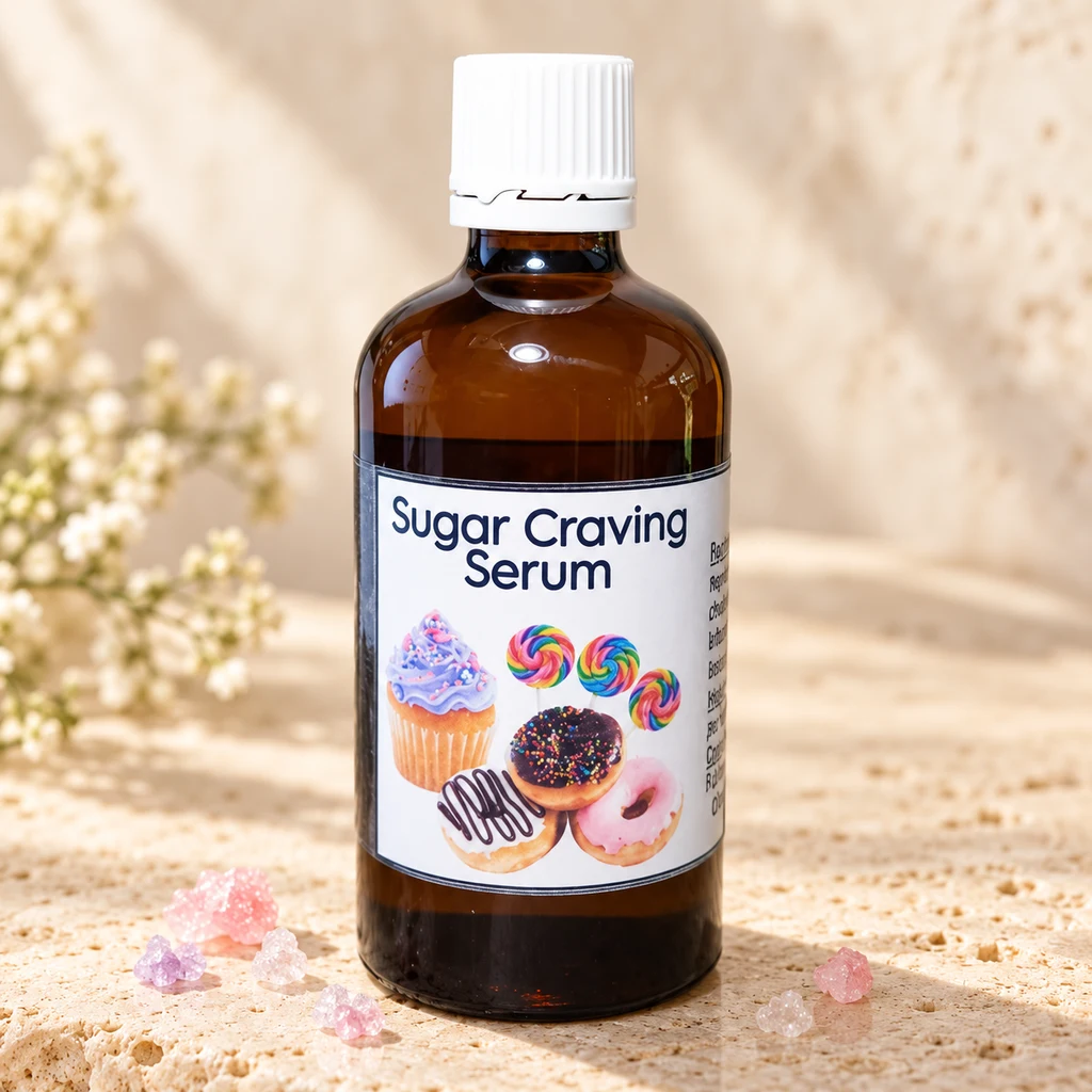 Sugar Craving Support Serum — Diana's product in a warm stone editorial setting