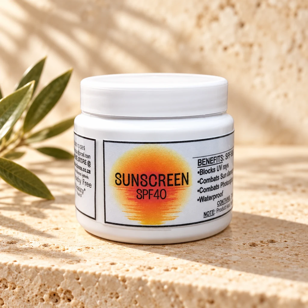 Sunscreen SPF 40 — Diana's product in a warm stone editorial setting