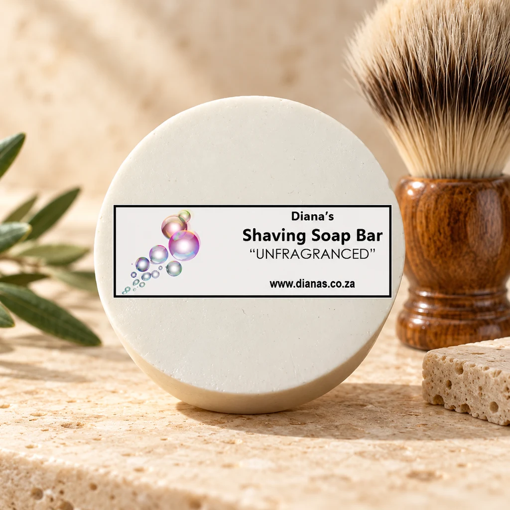 Shaving Unfragranced Soap Bar — Diana's product in a warm stone editorial setting