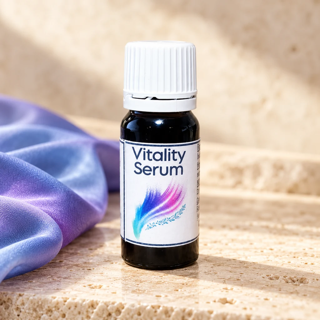 Vitality Serum — Diana's product in a warm stone editorial setting