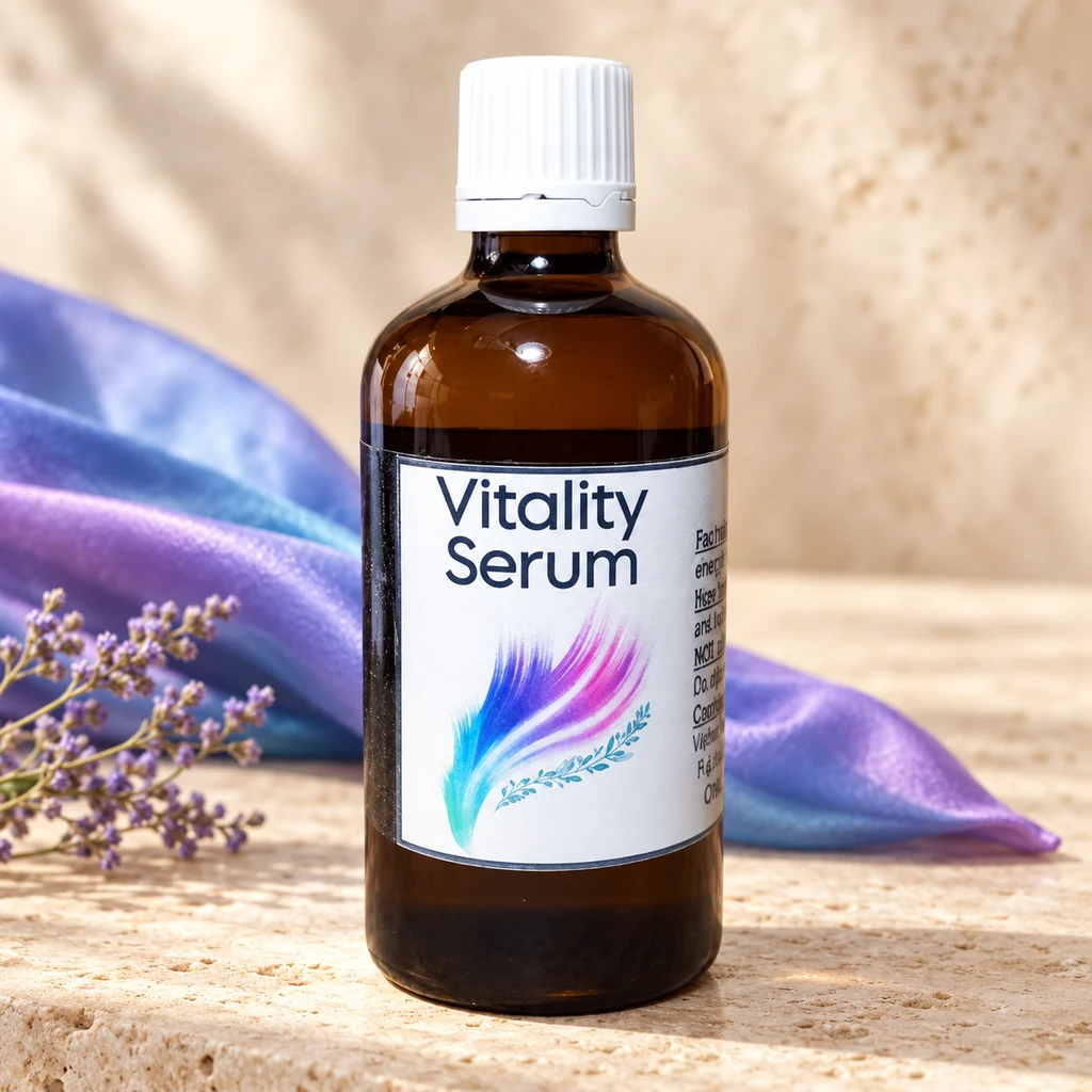 Vitality Serum — Diana's product in a warm stone editorial setting