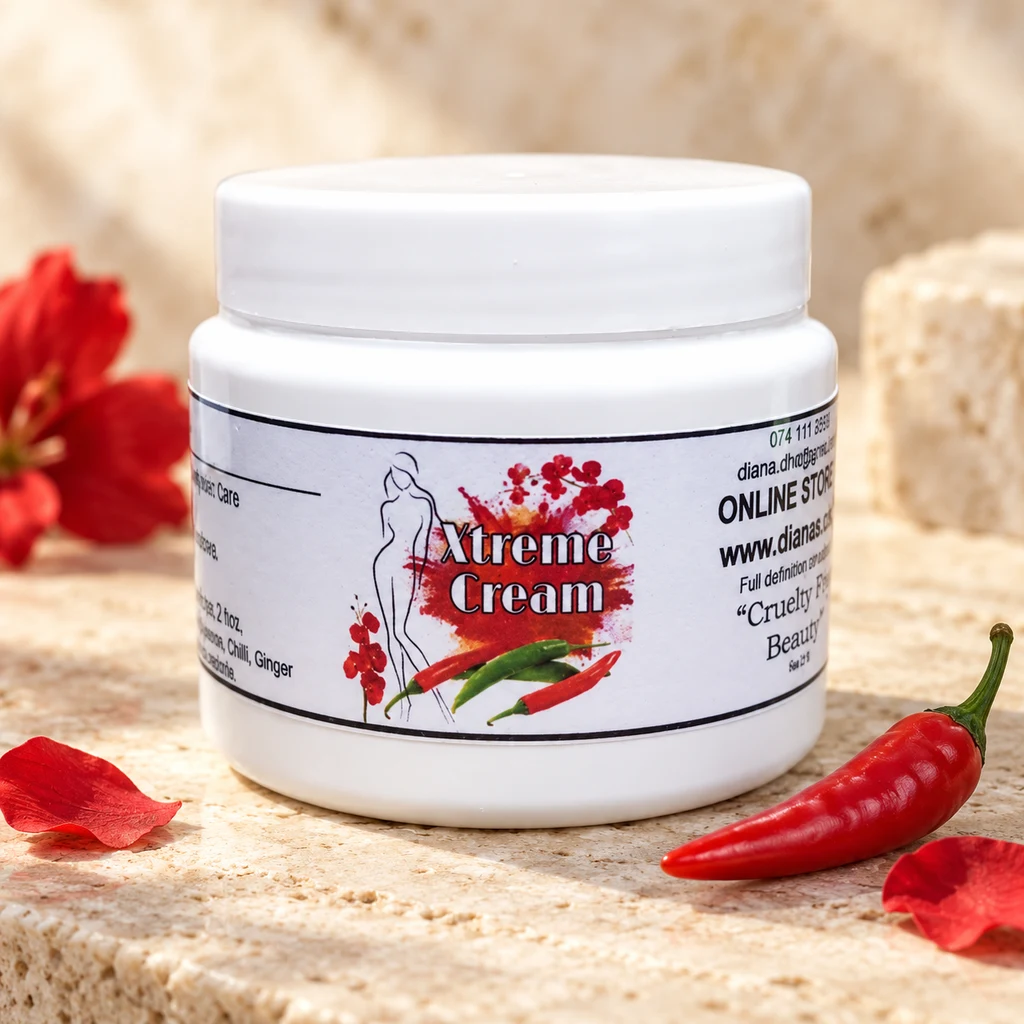 Xtreme Cream — Diana's product in a warm stone editorial setting