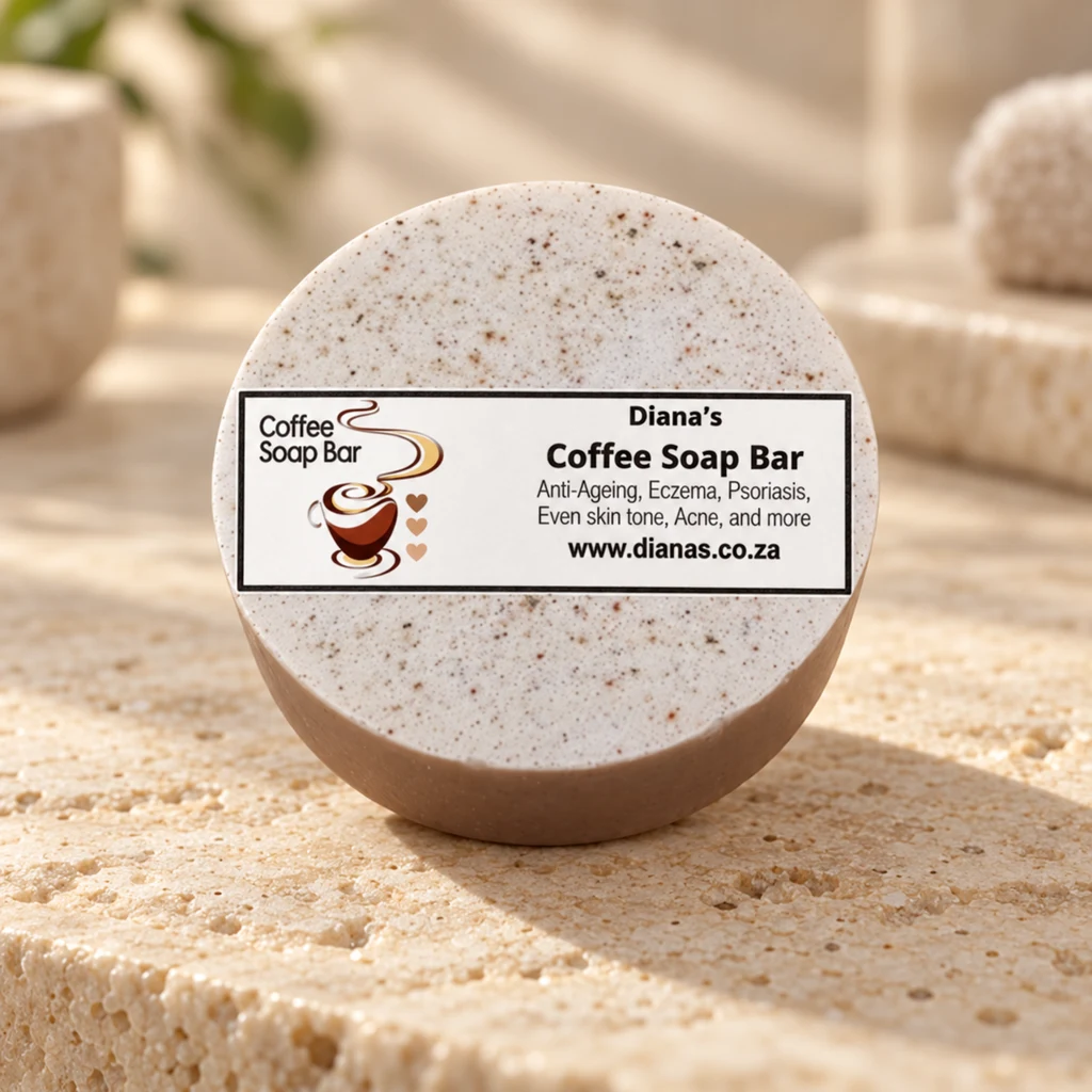 Coffee Soap Bar — Diana's product in a warm stone editorial setting
