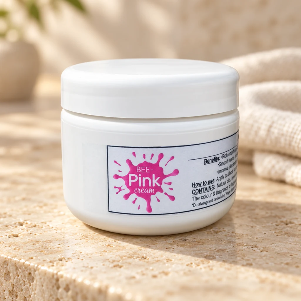 BEE-Pink Cream — Diana's product in a warm stone editorial setting