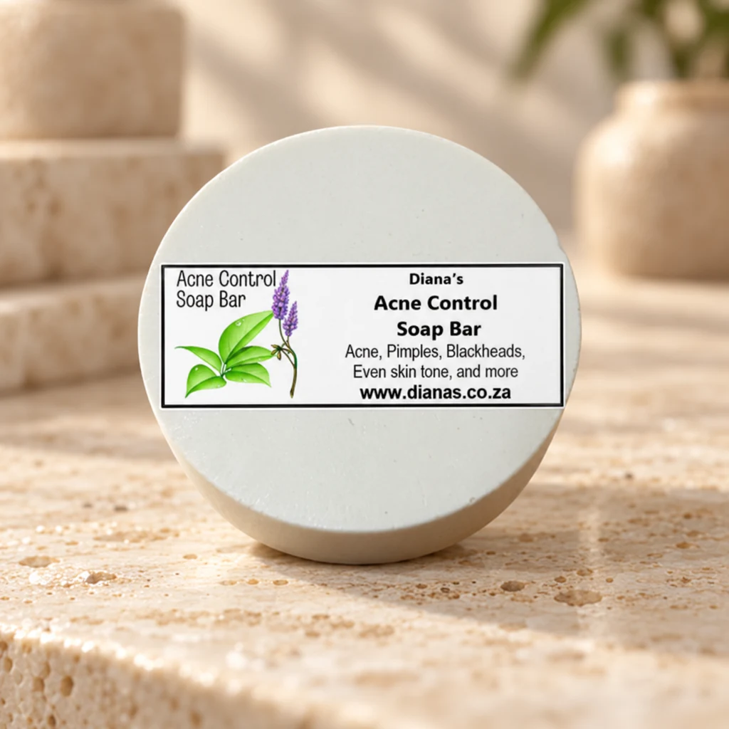 Acne Soap Bar — Diana's product in a warm stone editorial setting