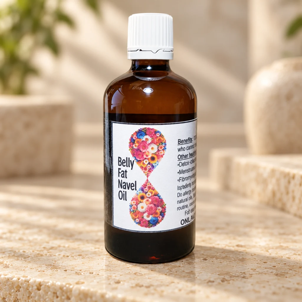 Belly Fat Support Navel Oil — Diana's product in a warm stone editorial setting
