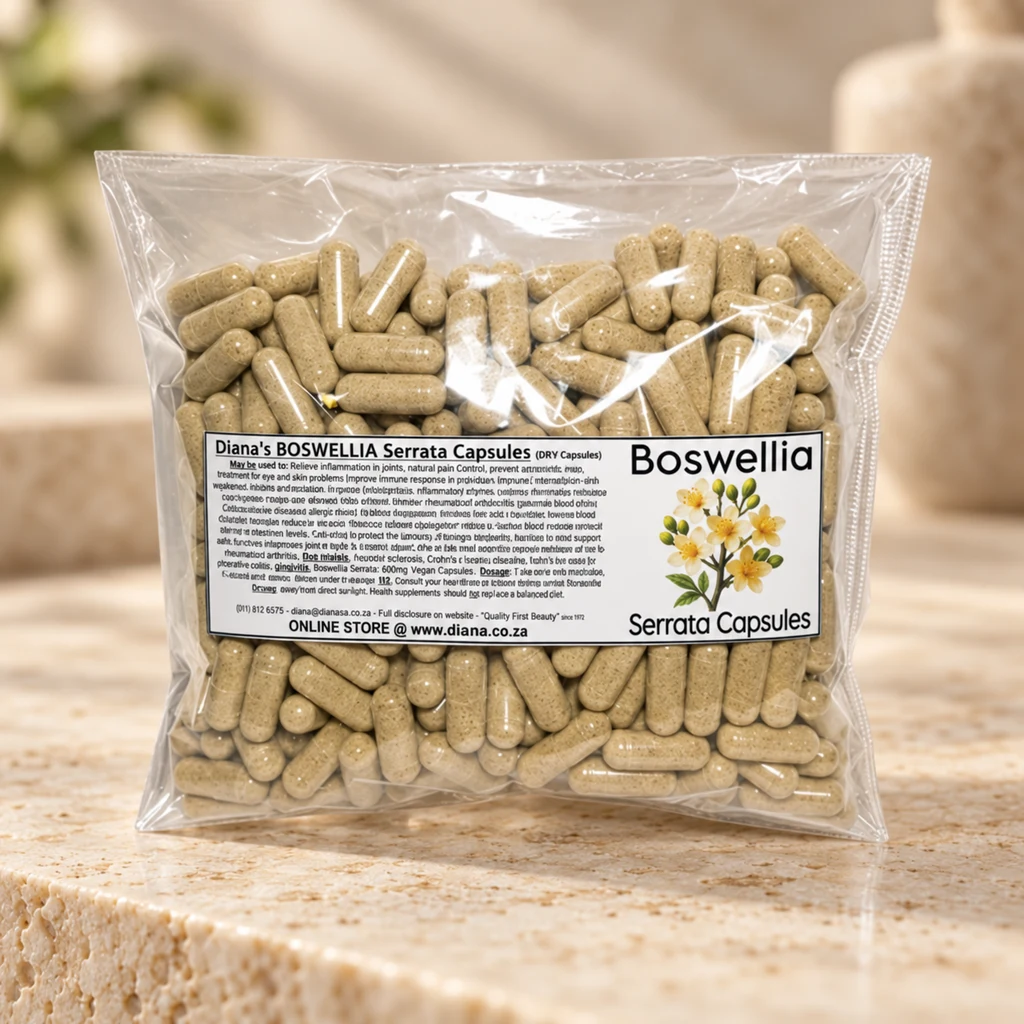 Boswellia Serrata 600mg “Vegan” Capsules – 360’s — Diana's product in a warm stone editorial setting