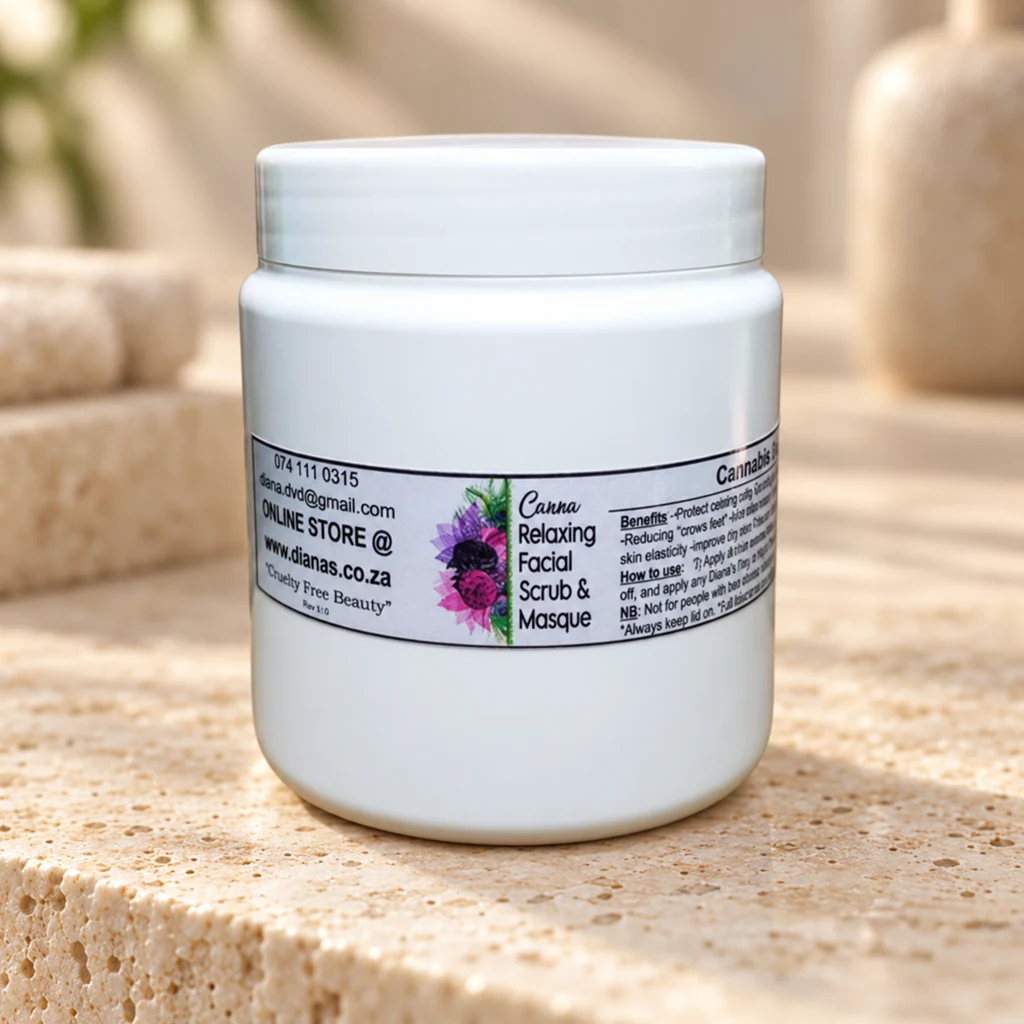 C-Relaxing Facial Scrub Masque — Diana's product in a warm stone editorial setting