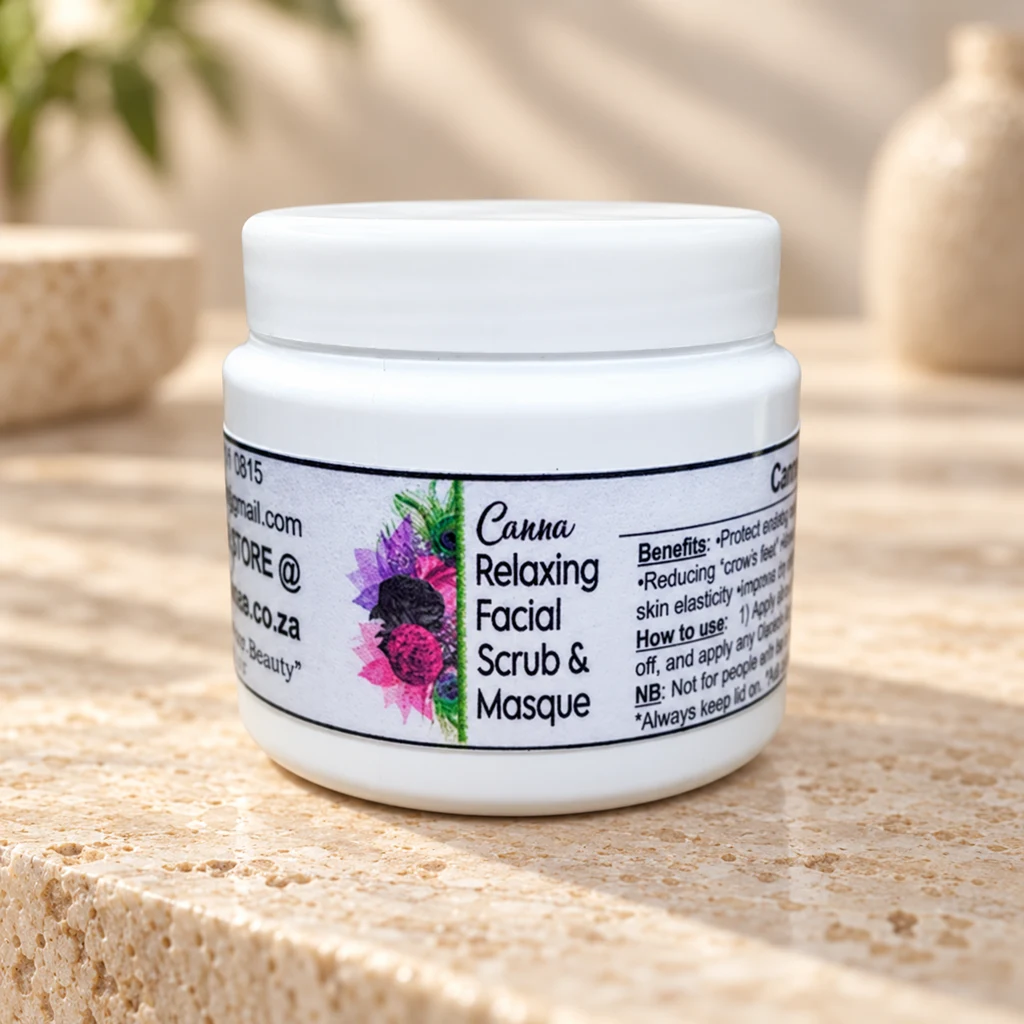 C-Relaxing Facial Scrub Masque — Diana's product in a warm stone editorial setting