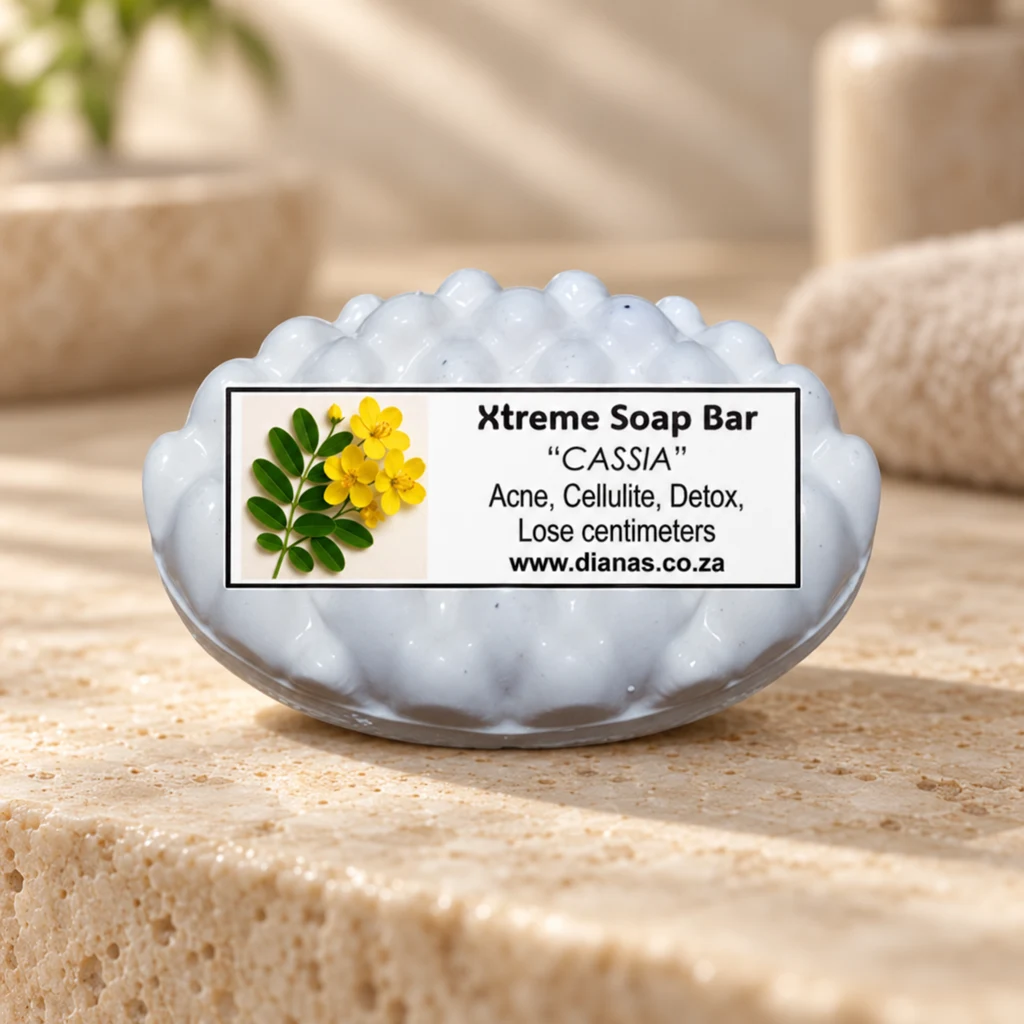 Xtreme Cassia Soap Bar — Diana's product in a warm stone editorial setting