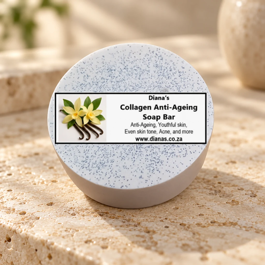 Collagen Anti-Ageing Soap Bar — Diana's product in a warm stone editorial setting