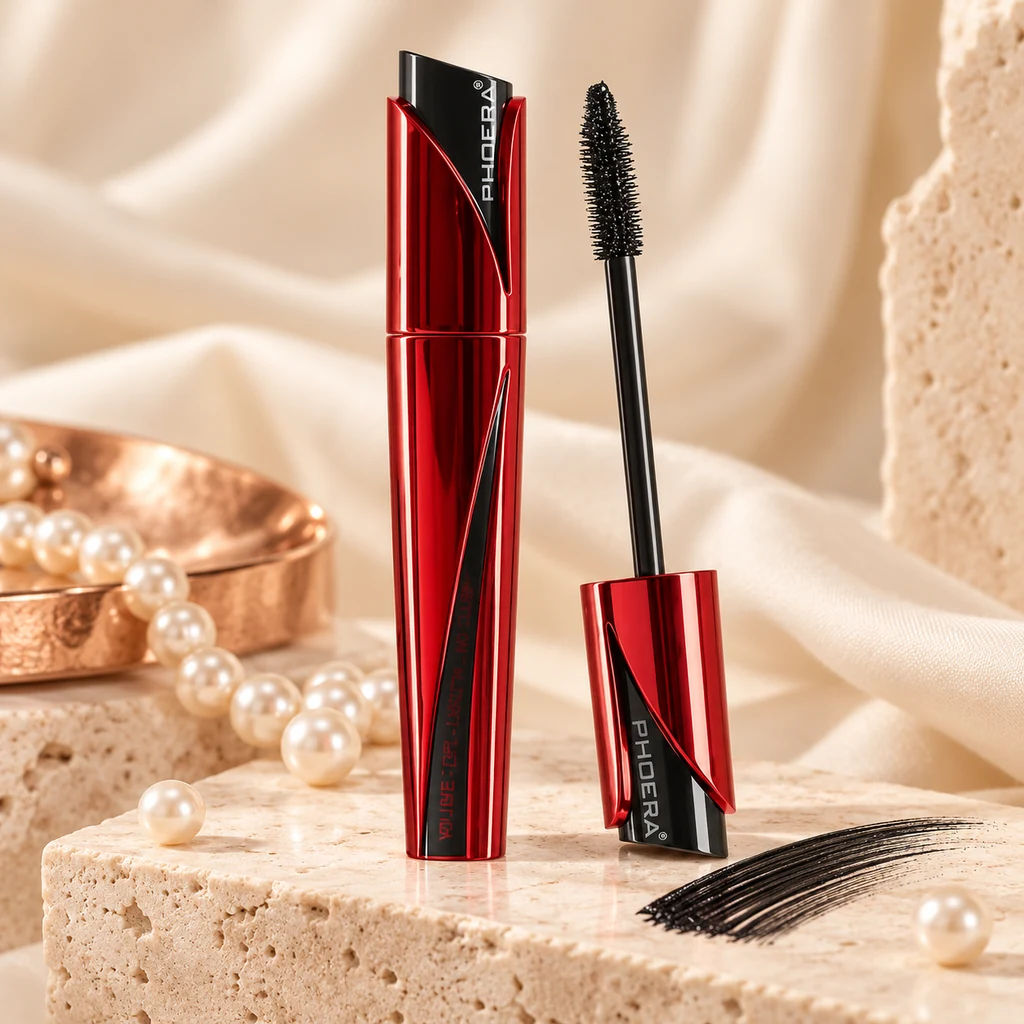 PHOERA 9D High Definition Mascara in original PHOERA packaging, premium Katjiepiering editorial photograph